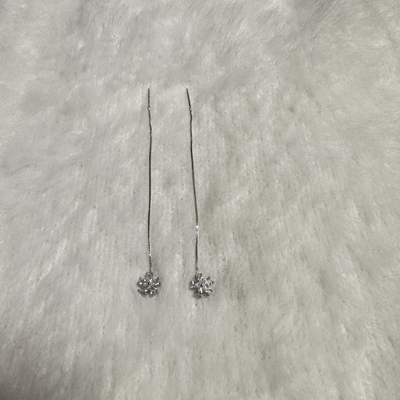 925 Silver Glamorous CZ Flower Drop Thread Earrings - Picture 9 of 15